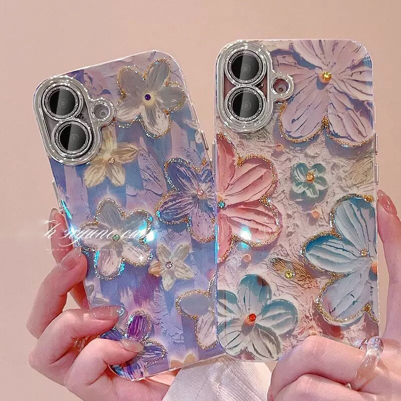 Blush Butterfly Garden Rhinestone iPhone 17 16 15 14 13 12 11 Plus Pro Max Case - side angle