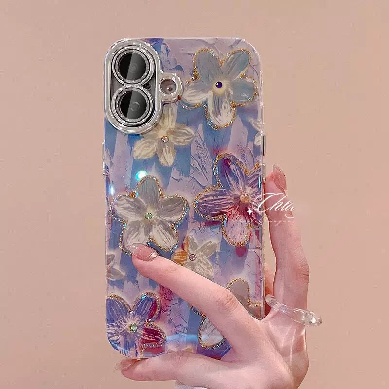 Blush Butterfly Garden Rhinestone iPhone 17 16 15 14 13 12 11 Plus Pro Max Case - back detail