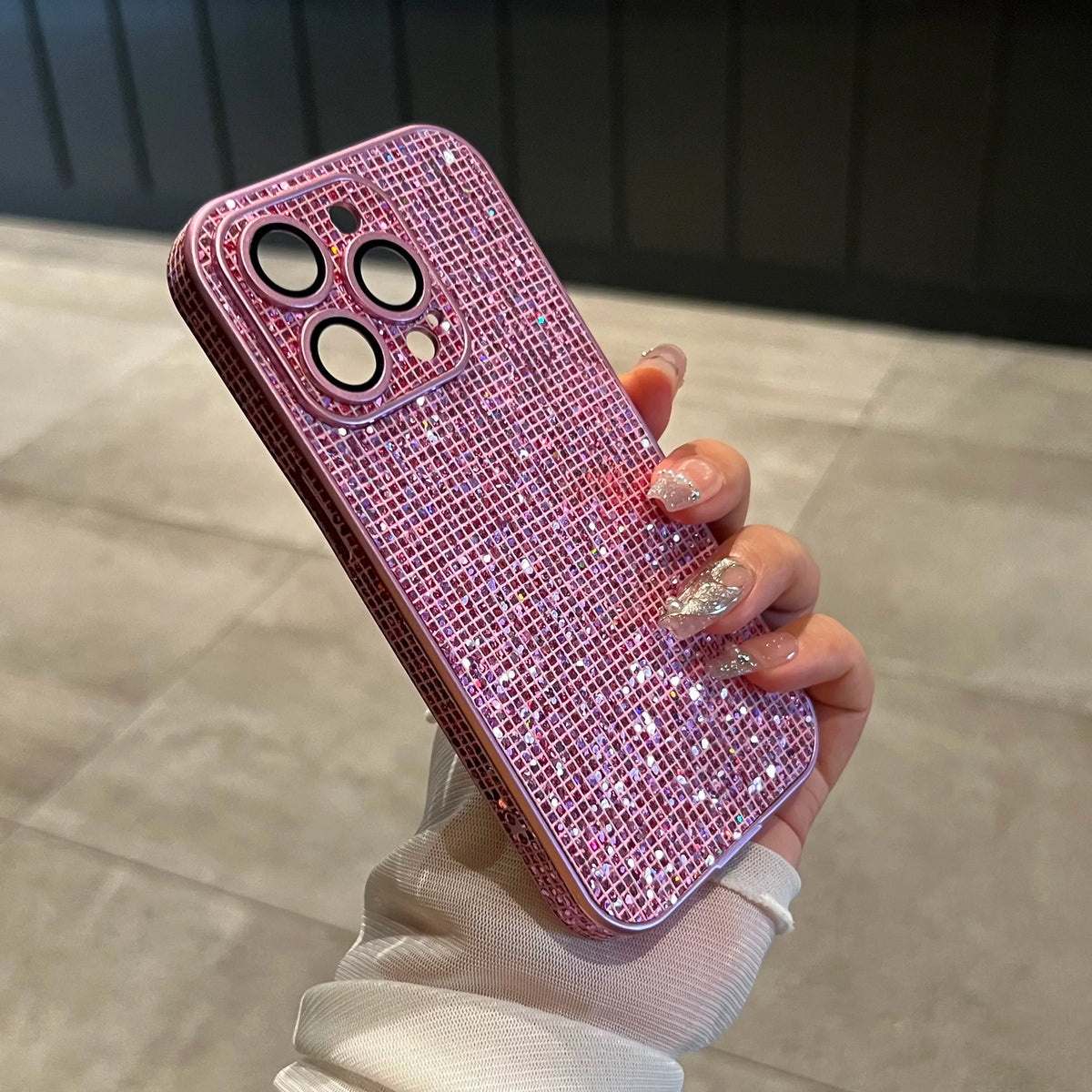 Pink Champagne Rhinestone iPhone Case All Over Bling Cover - back detail