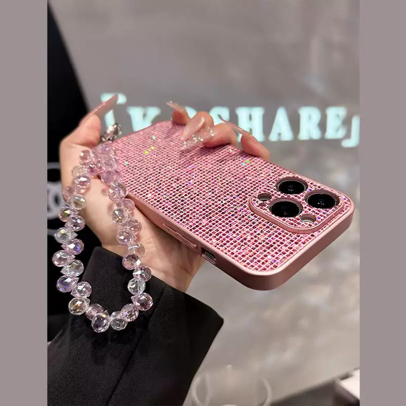Pink Champagne Rhinestone iPhone Case All Over Bling Cover - side angle