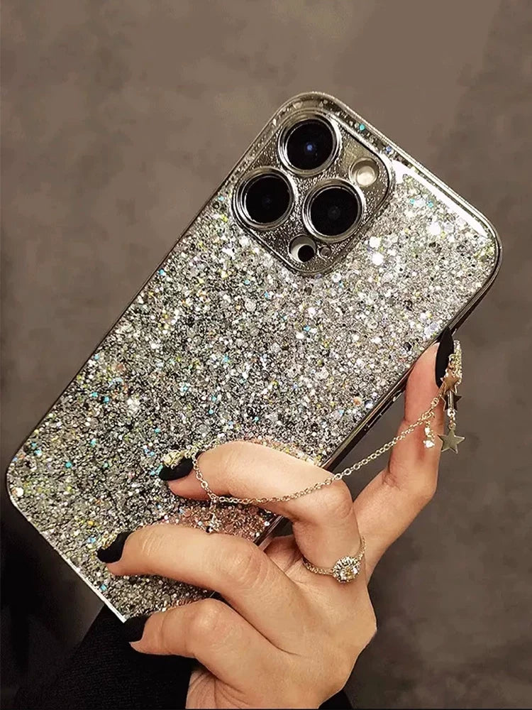 Silver Stardust Glitter iPhone Case - front view