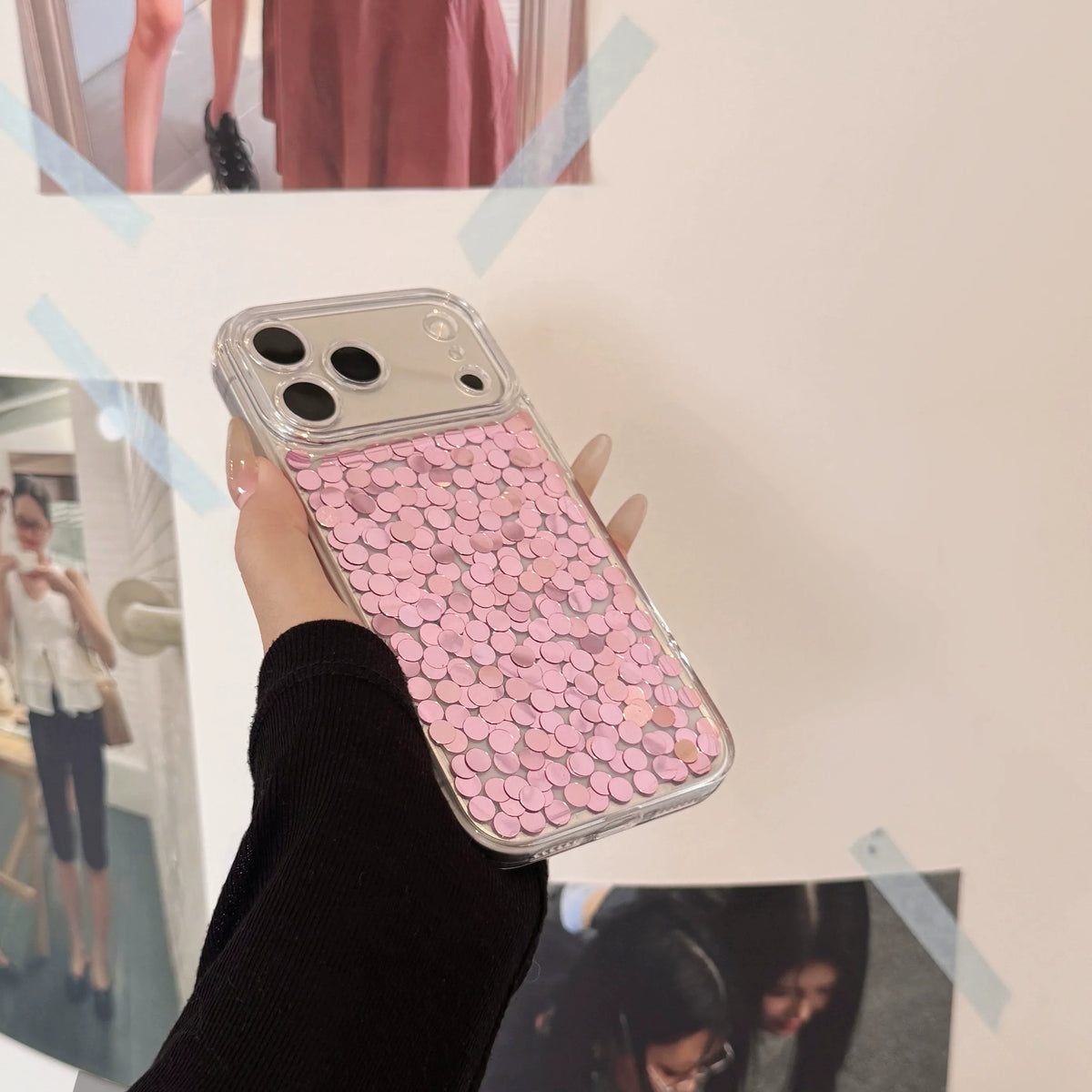 Blush Confetti Clear iPhone Case Pink Sequin Sparkle - close-up detail