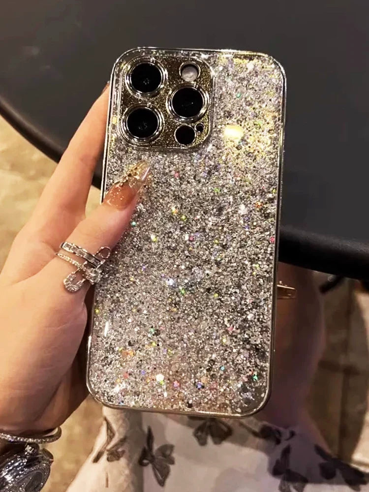Silver Stardust Glitter iPhone Case - on phone