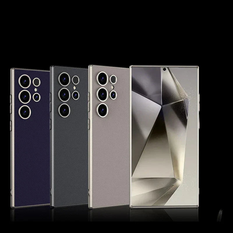 Samsung Galaxy S24 Ultra Metallic Frosted Leather Shockproof Case - close-up detail