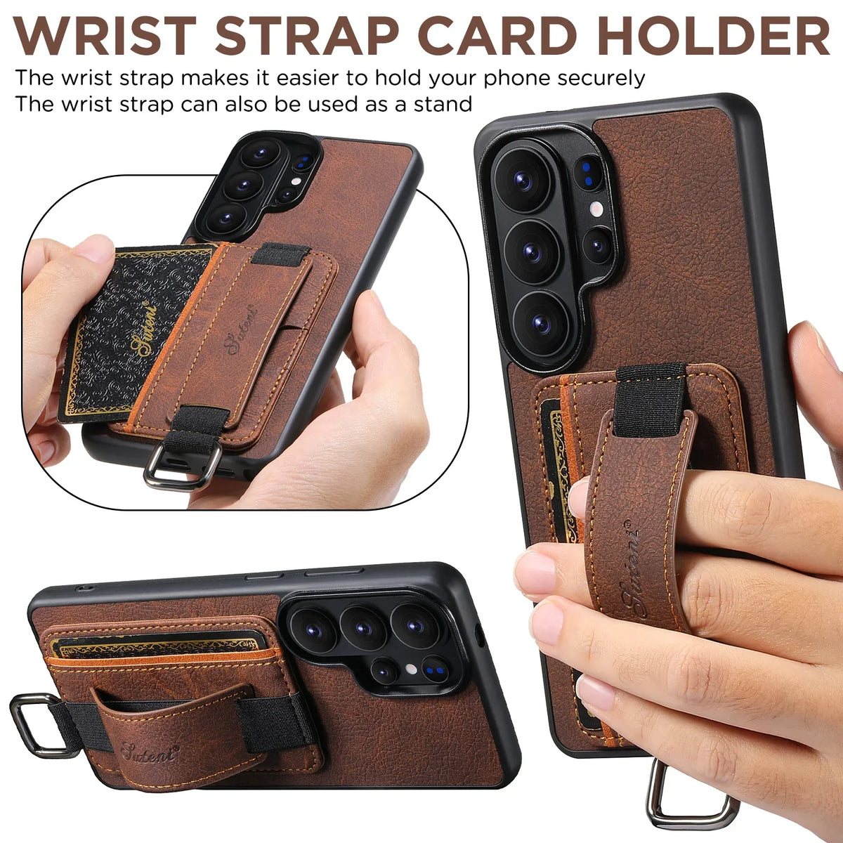 Samsung Galaxy S26 Ultra Lychee Grain Leather Case with Card Slots and Ring - on phone