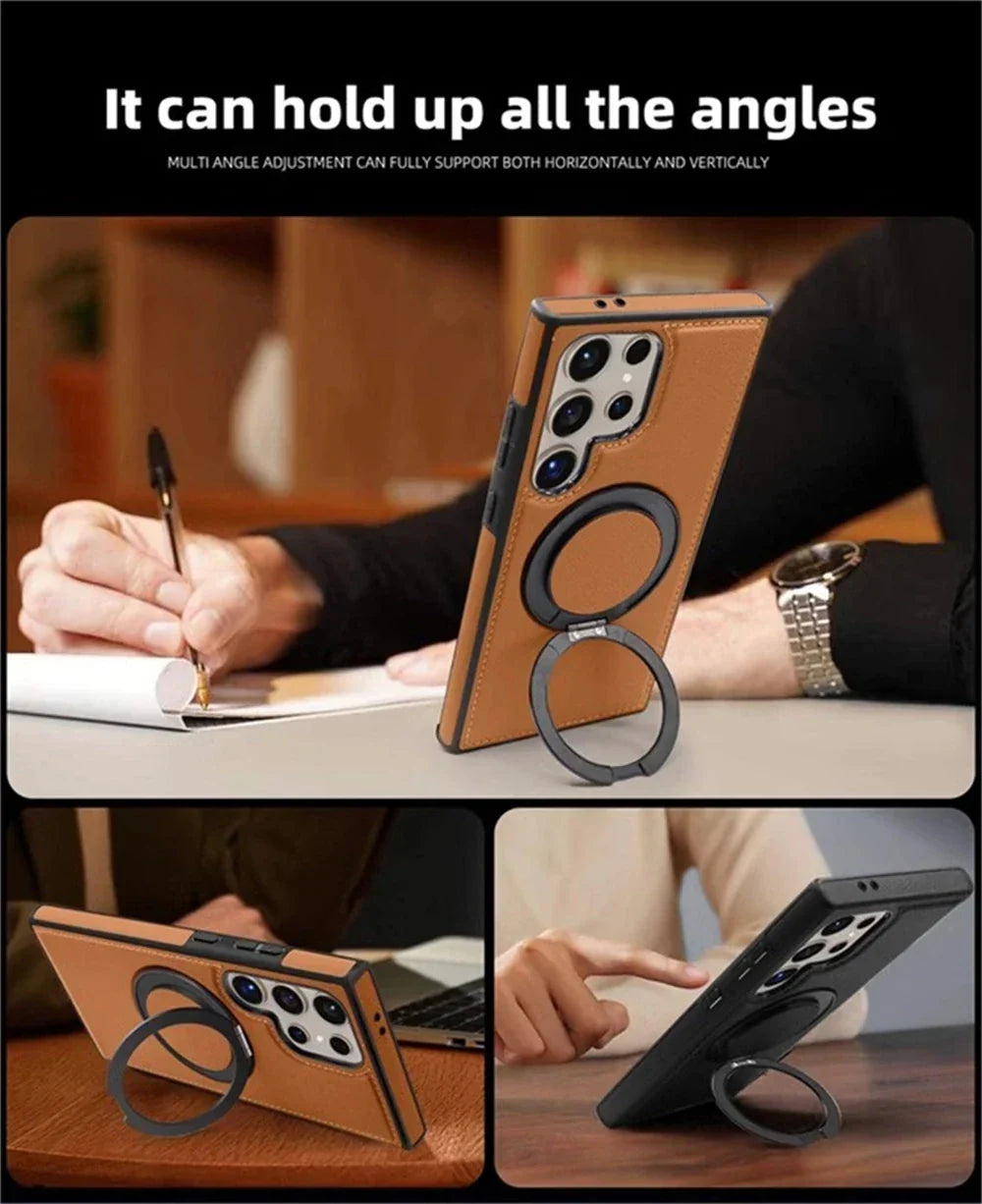 Samsung Galaxy S24 Series Leather Case with 360° Rotating Stand - close-up detail