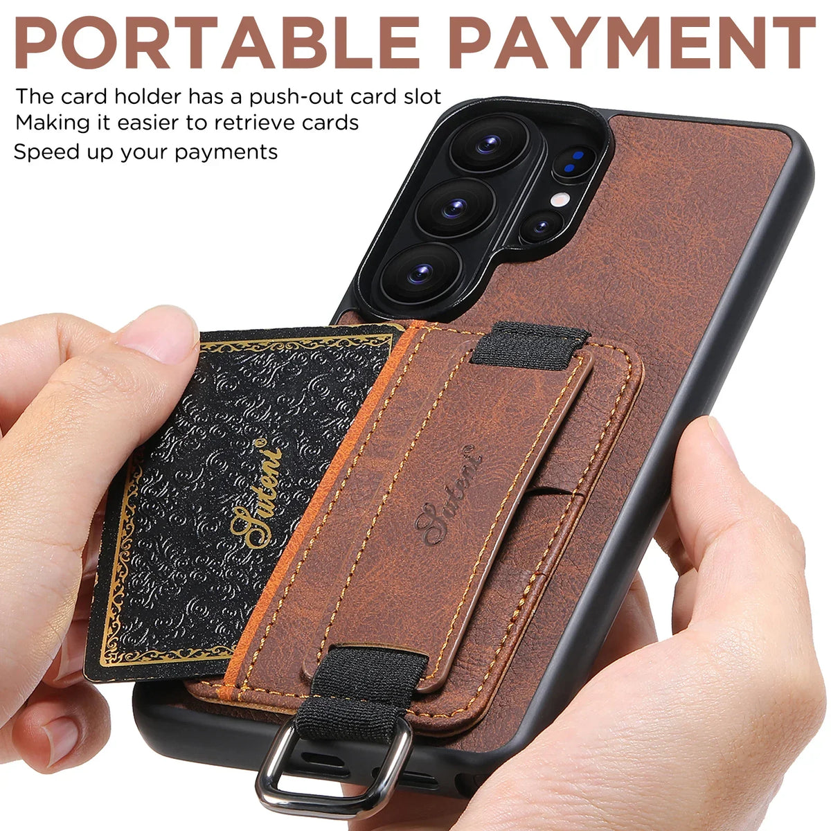 Samsung Galaxy S26 Ultra Lychee Grain Leather Case with Card Slots and Ring - close-up detail