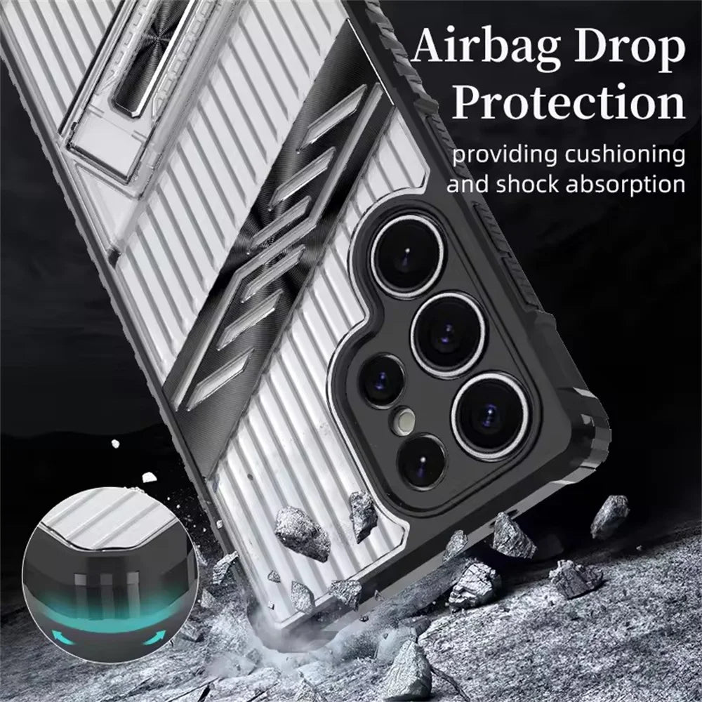 Samsung Galaxy S24 Series Heavy Duty Armor Shockproof Case with Kickstand - side angle