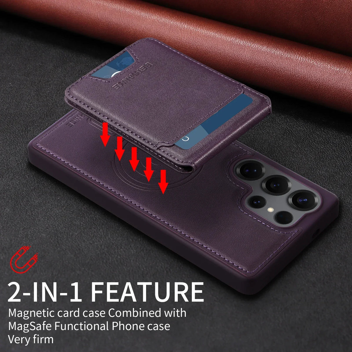 Samsung Galaxy S24 Series Magnetic Leather Case with Detachable Wallet & Card Holder - back detail