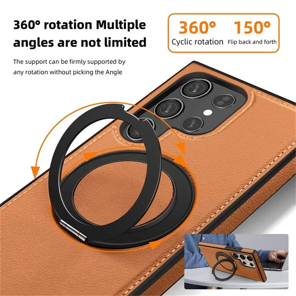Samsung Galaxy S24 Series Leather Case with 360° Rotating Stand - back detail