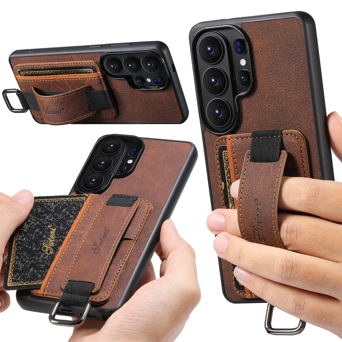 Samsung Galaxy S26 Ultra Lychee Grain Leather Case with Card Slots and Ring - side angle
