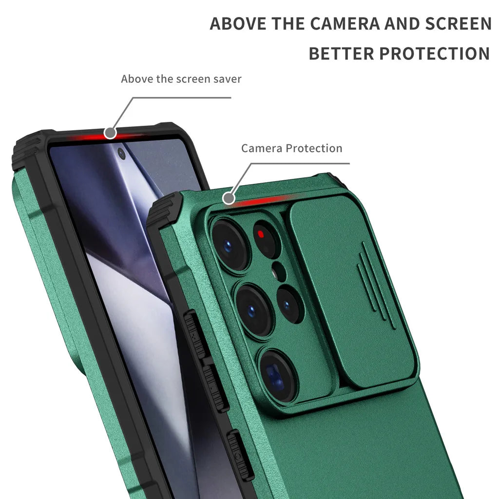 Samsung Galaxy S24 Series Anti Drop Airbag Case with Camera Slide Cover - on phone
