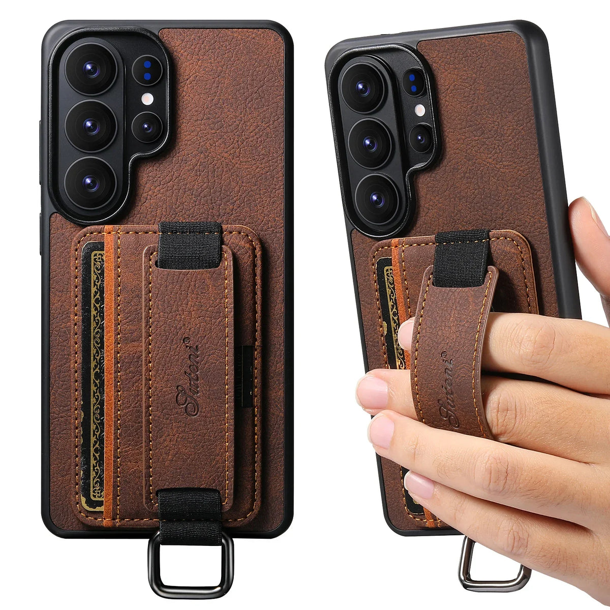 Samsung Galaxy S26 Ultra Lychee Grain Leather Case with Card Slots and Ring - front view