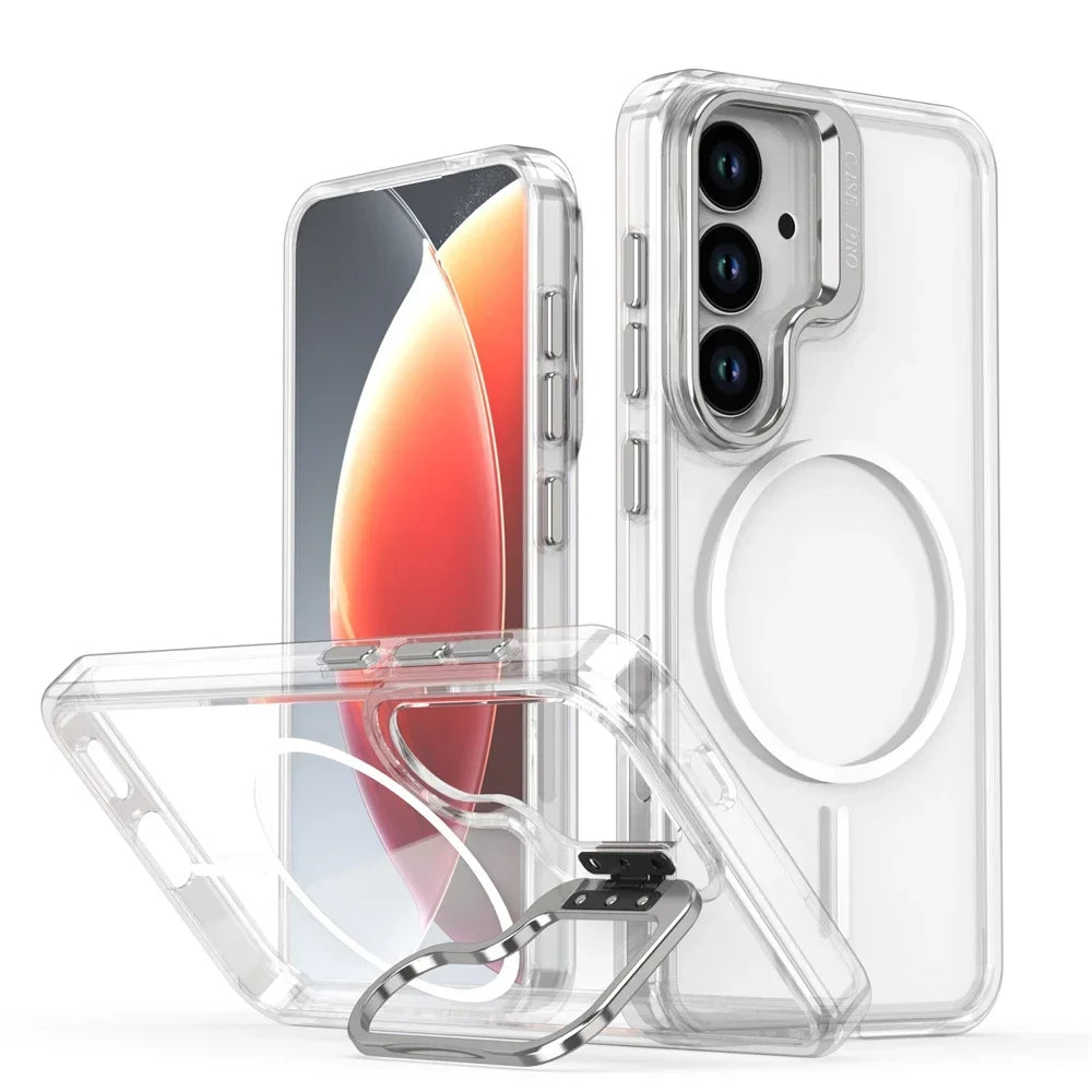Samsung Galaxy S25 Series Magnetic Clear Case with Lens Stand - front view