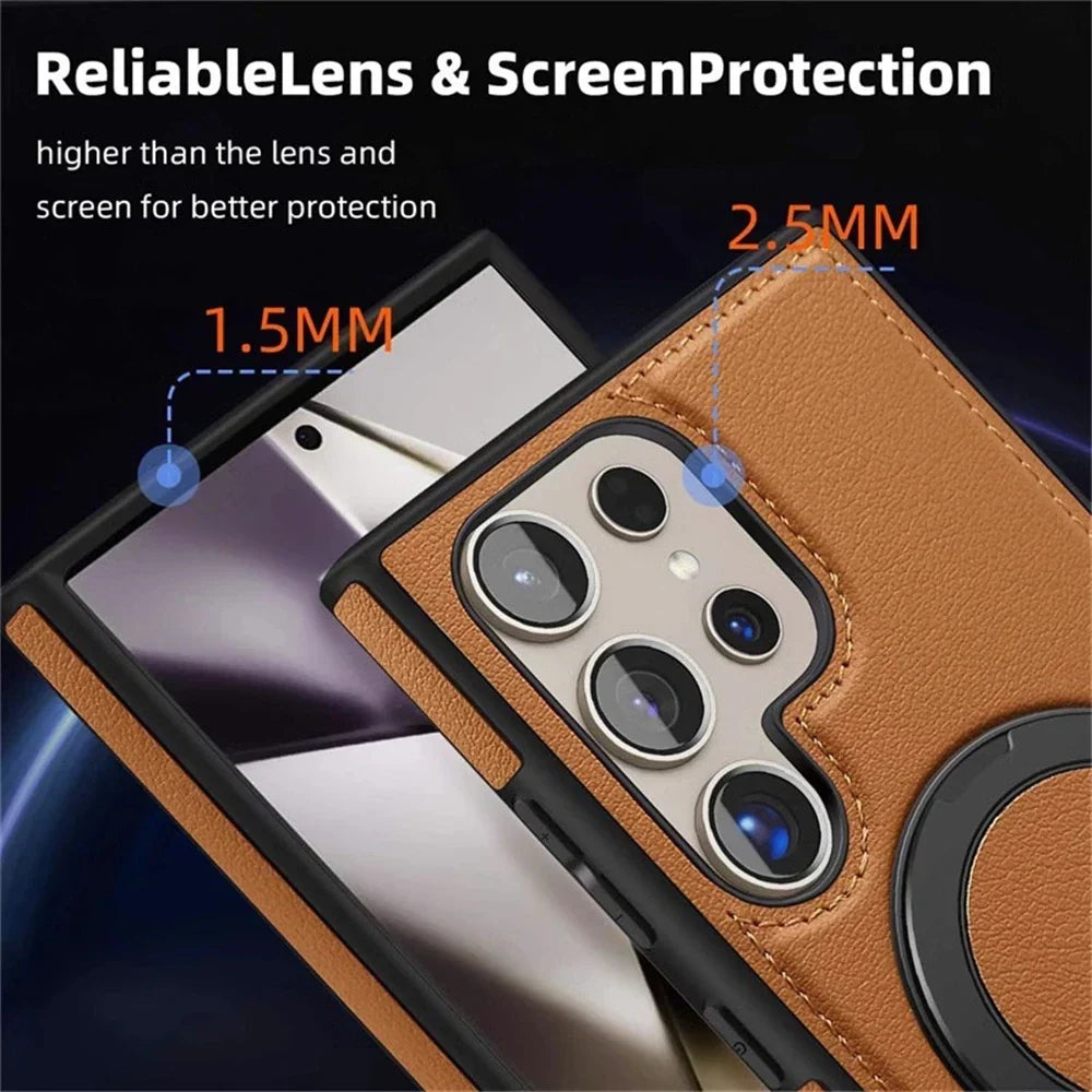 Samsung Galaxy S24 Series Leather Case with 360° Rotating Stand - side angle