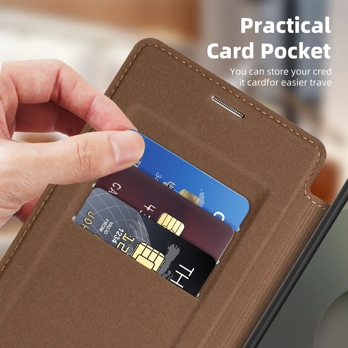 Samsung Galaxy S25 Series PU Leather Flip Magnetic Case with Card Holder - close-up detail