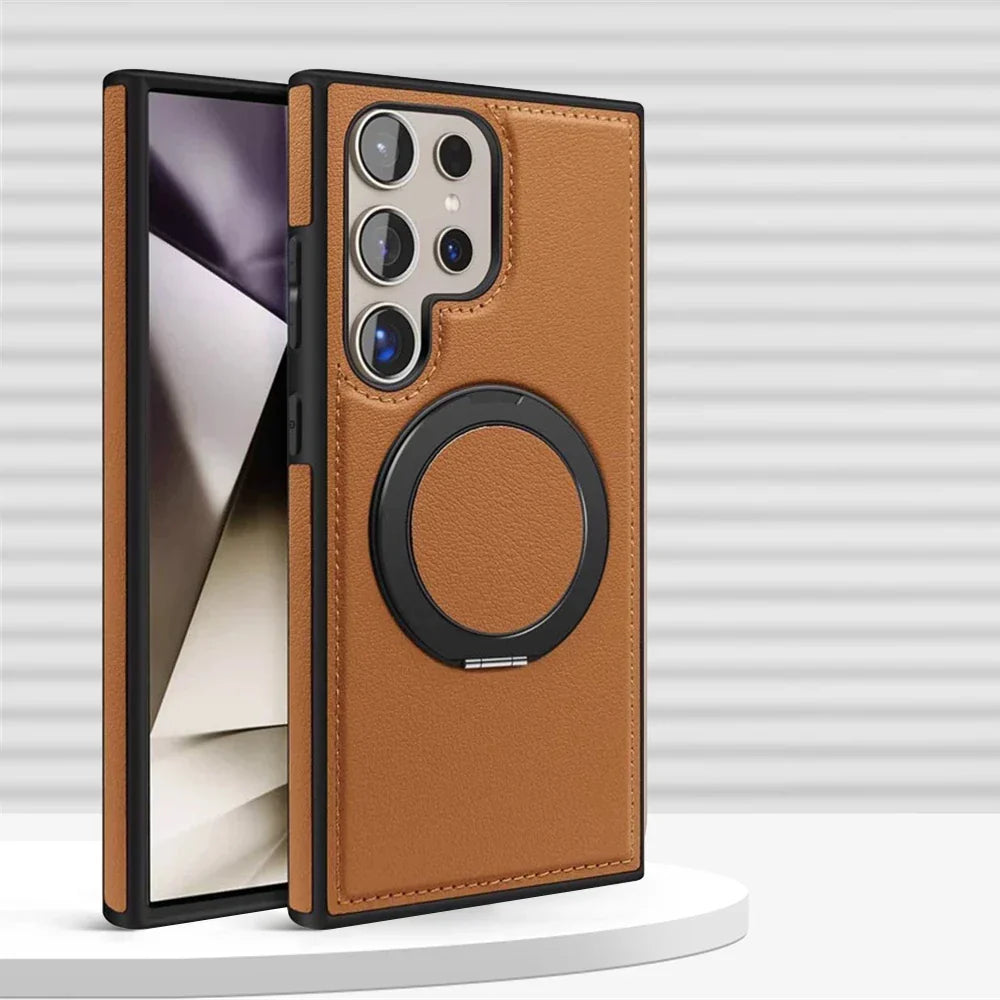 Samsung Galaxy S24 Series Leather Case with 360° Rotating Stand - front view