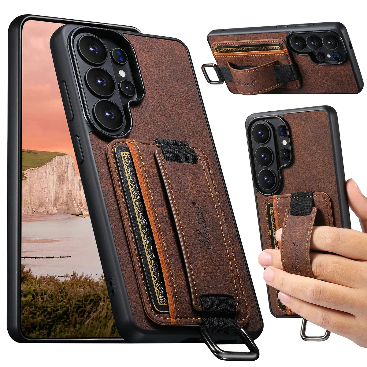 Samsung Galaxy S26 Ultra Lychee Grain Leather Case with Card Slots and Ring - back detail