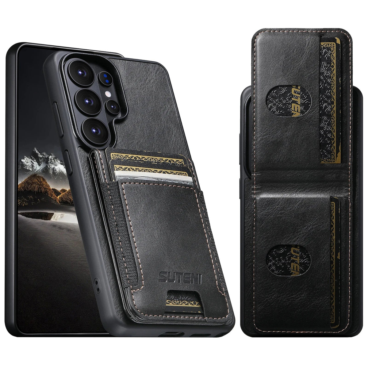 Samsung Galaxy S26 Ultra Leather Wallet Case with Vertical Card Slots - front view