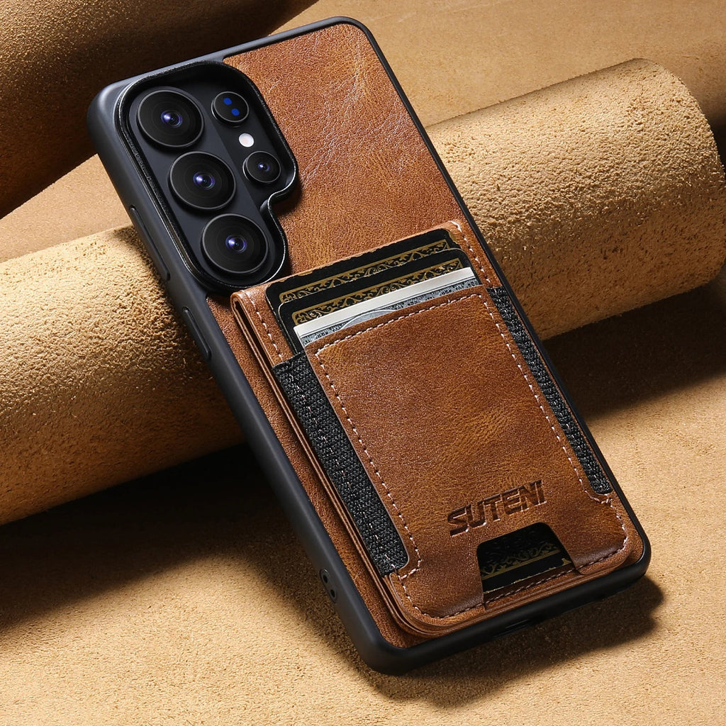 Samsung Galaxy S26 Ultra Leather Wallet Case with Vertical Card Slots - close-up detail