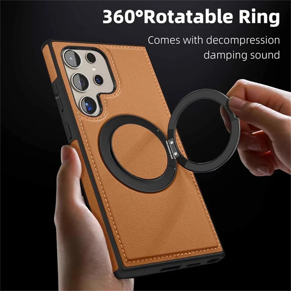Samsung Galaxy S24 Series Leather Case with 360° Rotating Stand - on phone
