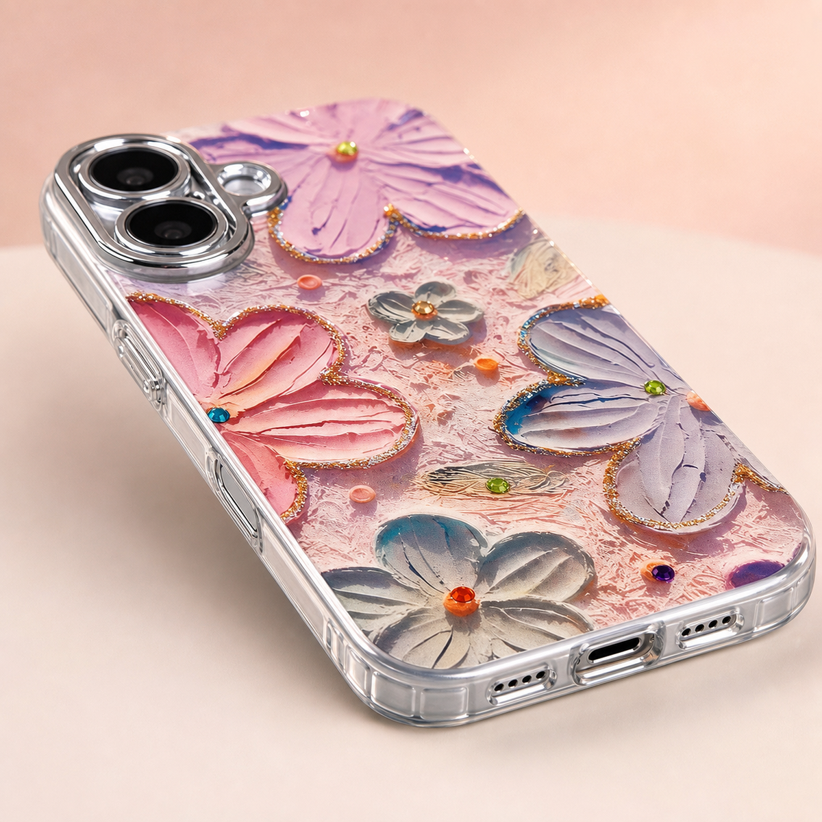Pastel Garden Floral Silicone Case for iPhone - side angle